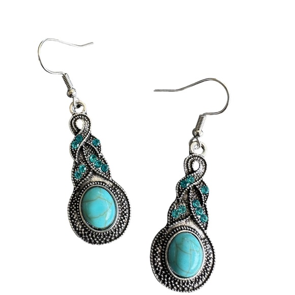 Vintage Antique Silver and Turquoise Drop Earrings - Picture 3 of 4